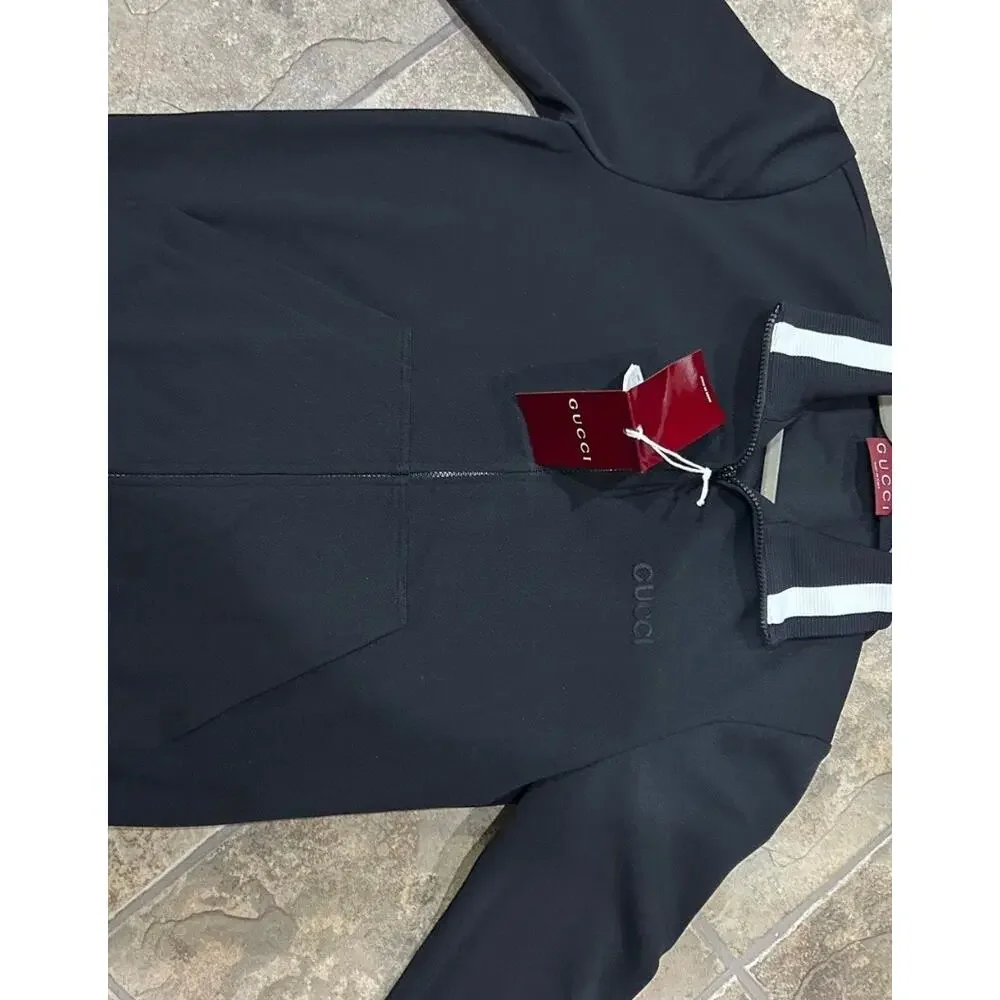 Men's Gucci jersey technical, zip up jacket, web, trim, size medium made Italy